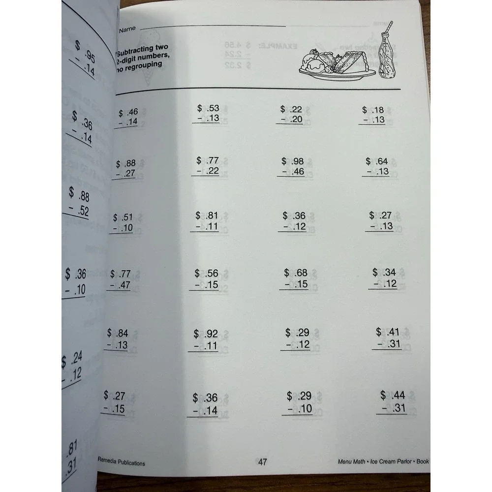 Menu‎ Math Old-Fashioned Ice Cream Parlor Grades 3-6 Workbook Remedia REM101A**
